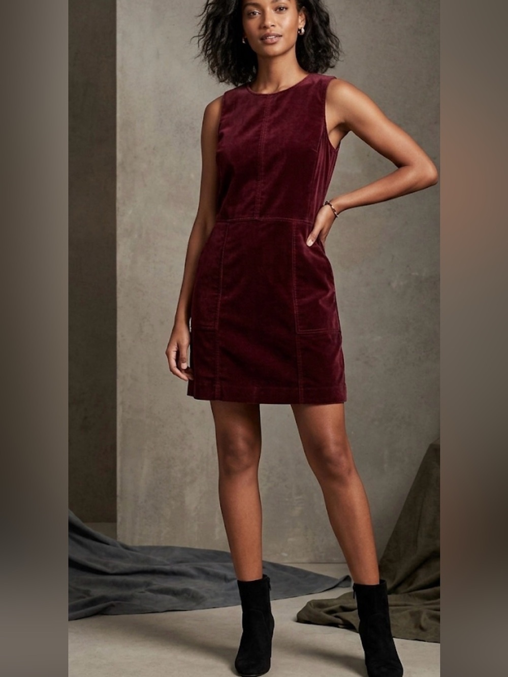 GAP Sleeveless Corduroy Mini Dress in Burgundy